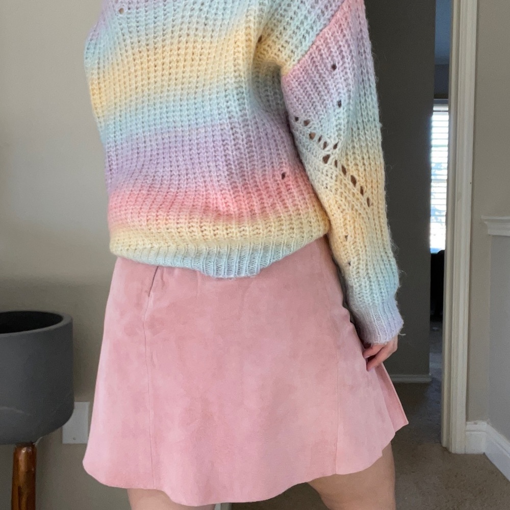 Vintage Y2K Pink Suede Pleated Skirt - Picture 2 of 12